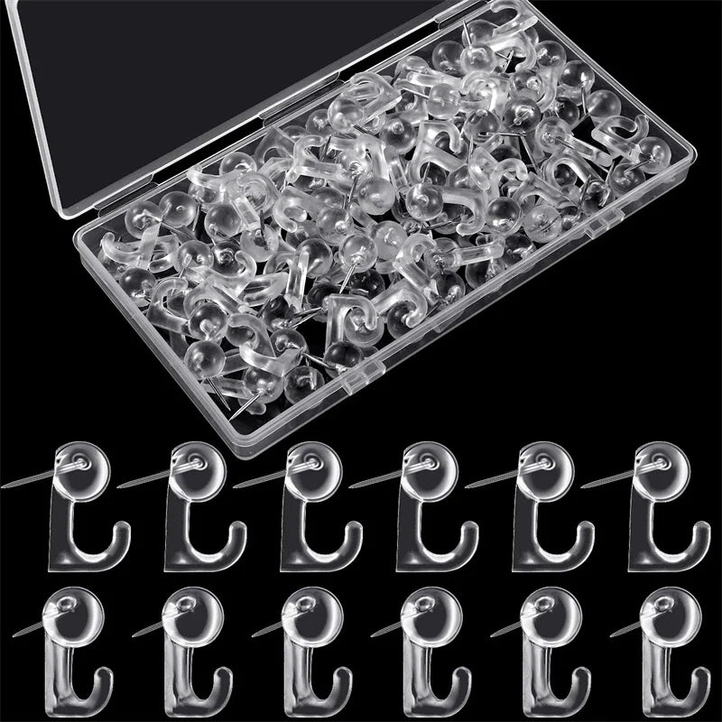 50PCS Black & White Plastic Metal Thumbtack Hooks Decorative Push Pins for Cork Boards