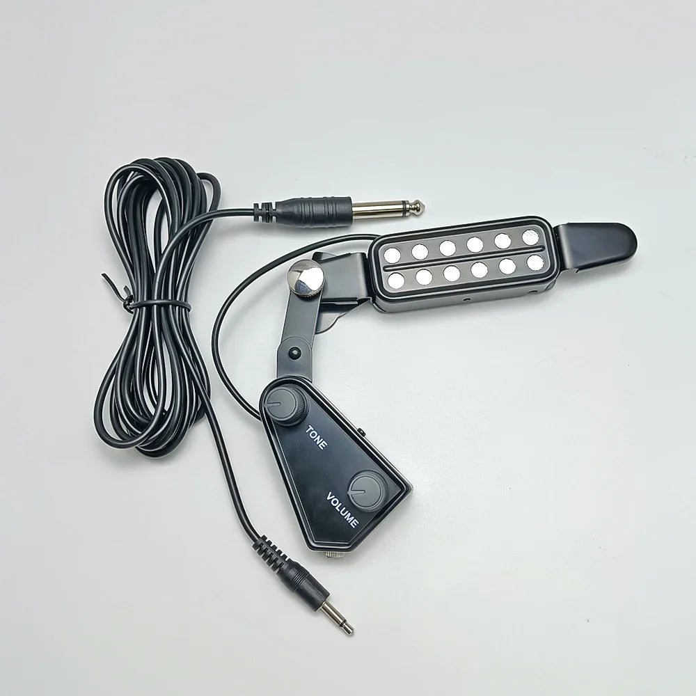12-Hole Acoustic Guitar Sound Hole Magnetic Pickup – Transducer with Tone & Volume Control and Audio Cable for Amplified Sound System