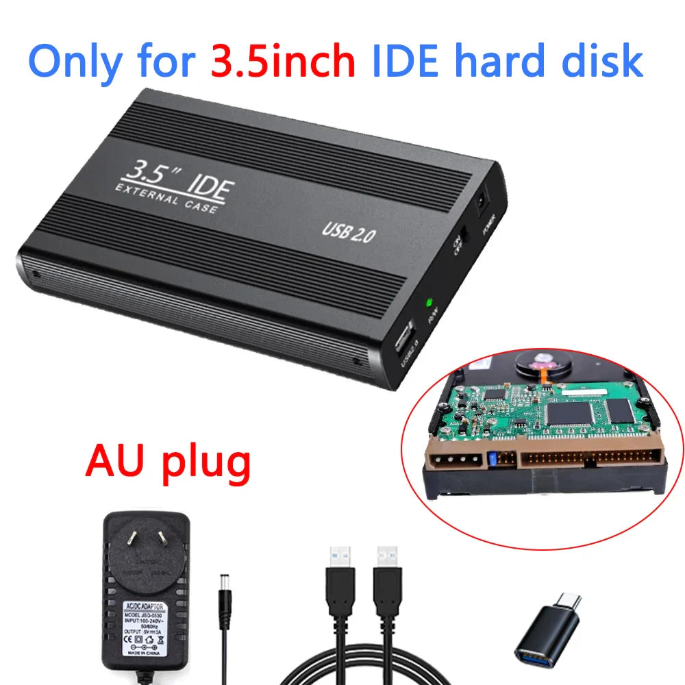 2.5"/3.5" IDE HDD External Enclosure — USB 2.0 Hard Drive Box for Desktop, PC, Laptop & Phone