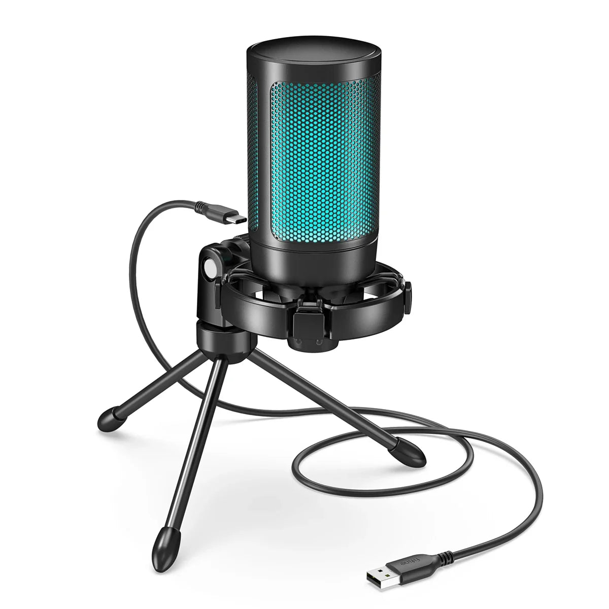 FIFINE AmpliGame RGB Gaming Microphone - USB Condenser Mic with Touch Mute & Tripod for PC, PS4/PS5, Laptop Streaming