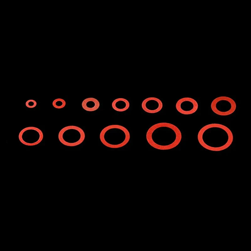 600Pcs Flat Washer Assortment Set – M10–M32 Red Steel & Fiber Insulation Sealing Rings for Fasteners, Bolts & Spacers