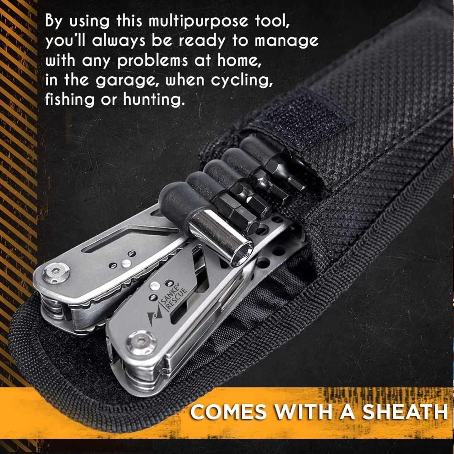 24-in-1 Multitool Pocket Plier - Heavy Duty Stainless Steel Army Knife, Multi-Purpose Outdoor Tool for Camping, Hiking, Hunting
