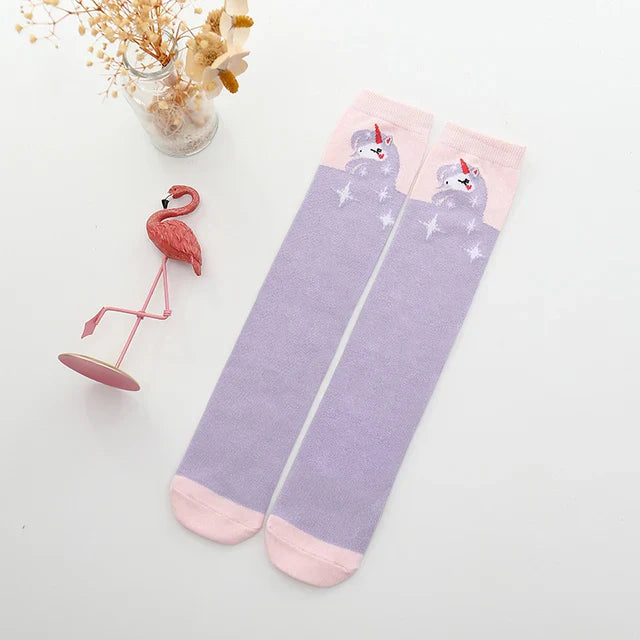 Cute Cartoon Animal Knee-High Socks for Babies & Kids – Warm Cotton Ankle & Over-Knee Socks for Girls