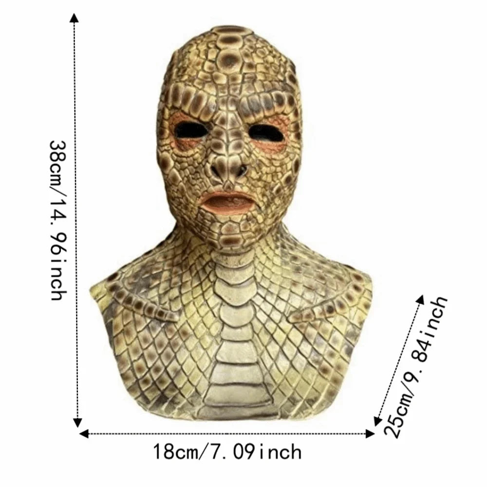 Realistic Lizard Man Snake Monster Mask - Soft Reptile Texture Full Face Latex Costume Headgear for Adults