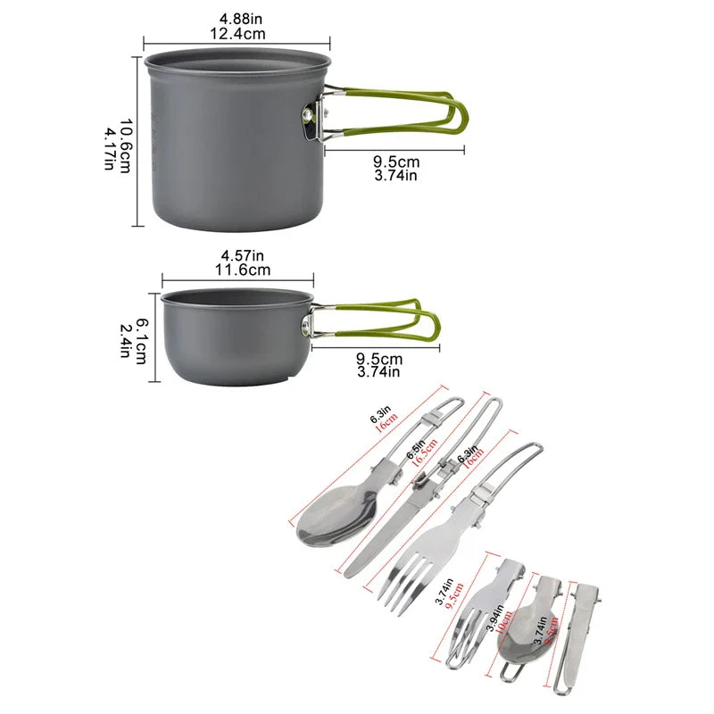 Portable Camping Cookware Set: Outdoor Pot and Mini Gas Stove Kit with Foldable Spoon, Fork, and Knife - Ideal for Nature Hike Picnics