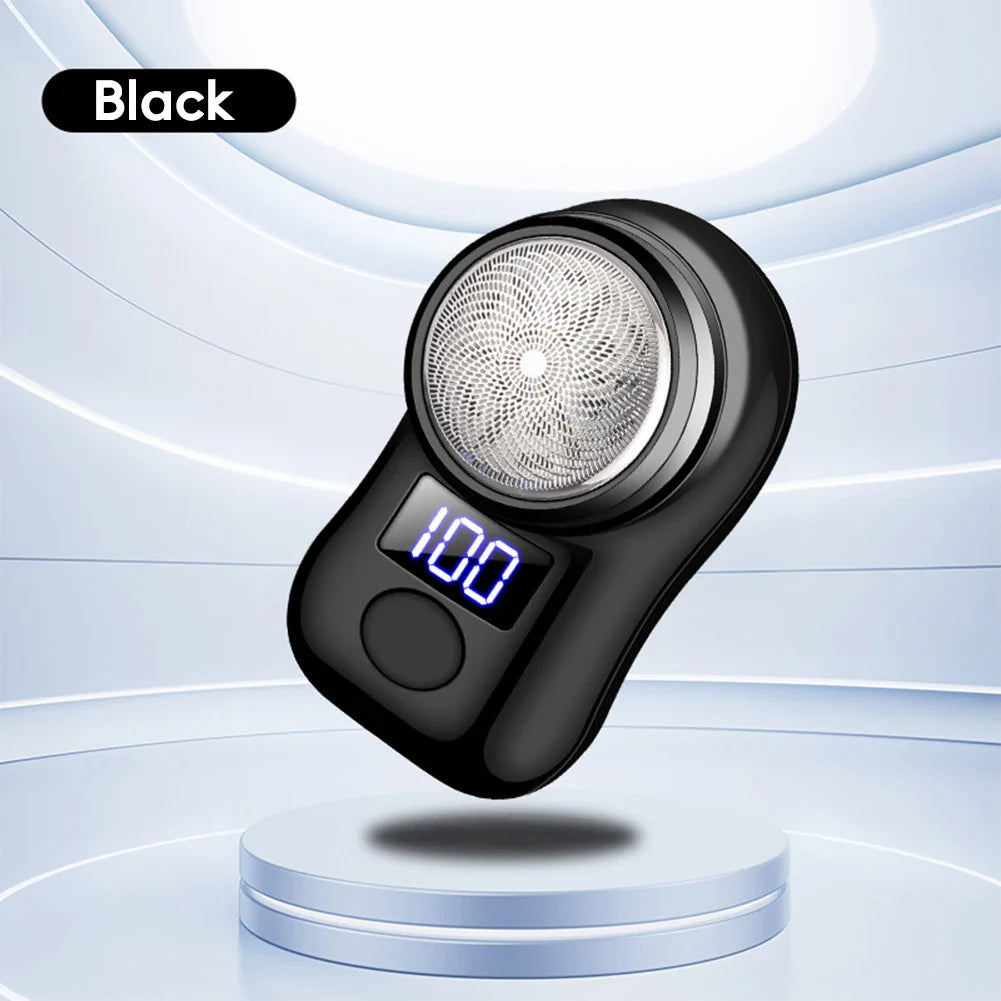 USB Rechargeable Men’s Electric Shaver with LED Display – Portable Waterproof Mini Rotary Razor for Travel and Beard Grooming