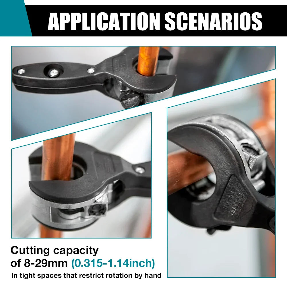 8β29mm Ratchet Tube Cutter β DIY Copper, Aluminum & PVC Pipe Cutting Tool with Deburring Accessories