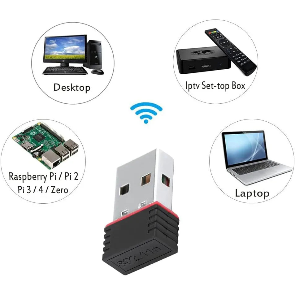 RTL8188 150Mbps USB WiFi Adapter – Wireless Network Dongle for Raspberry Pi, Desktop, Laptop, and Windows PC