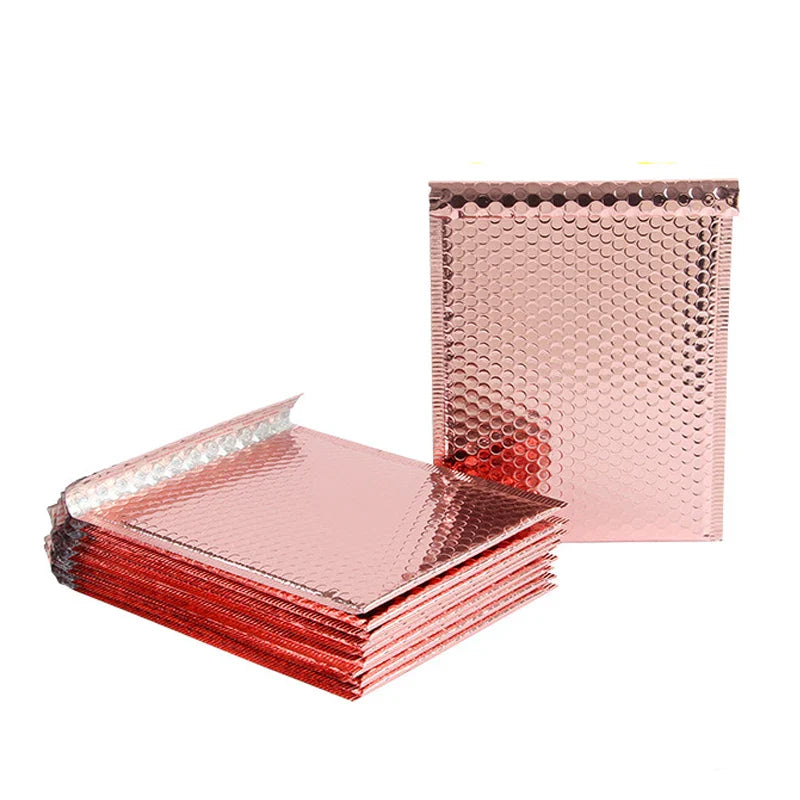 10PCS Rose Gold Metallic Bubble Mailers – Foil Padded Shipping Envelopes, Aluminized Gift Packaging Postal Bags
