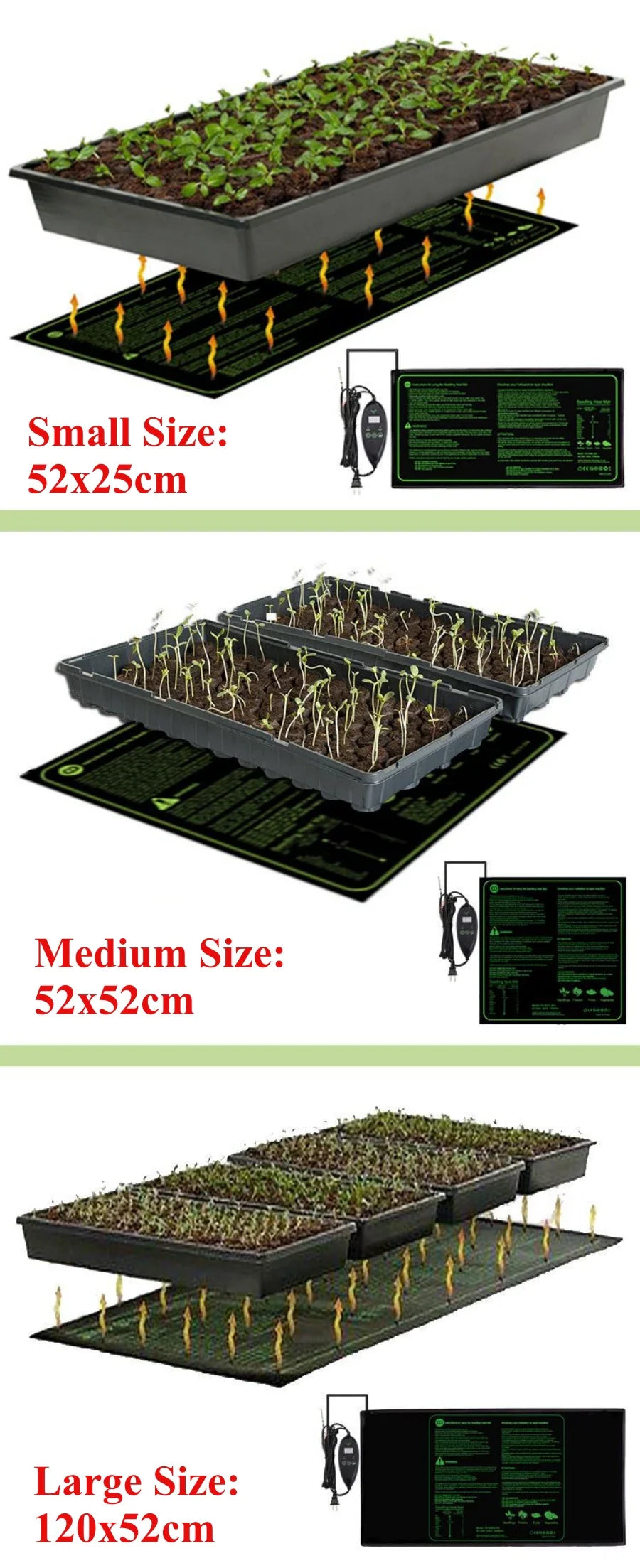 Upgraded Waterproof Seedling Heat Mat – 3 Sizes Heat Pad with 20℃-45℃ Digital Thermostat for Hydroponic Germination