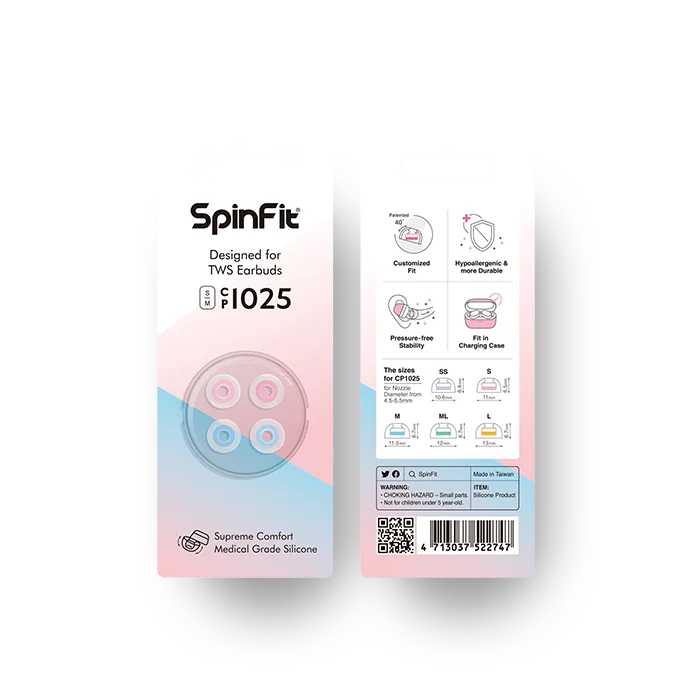 SpinFit CP1025 TWS Silicone Ear Tips – Patented Fit for True Wireless Earbuds, Compatible with MTW3, Jabra Elite 7 & Galaxy Buds 2