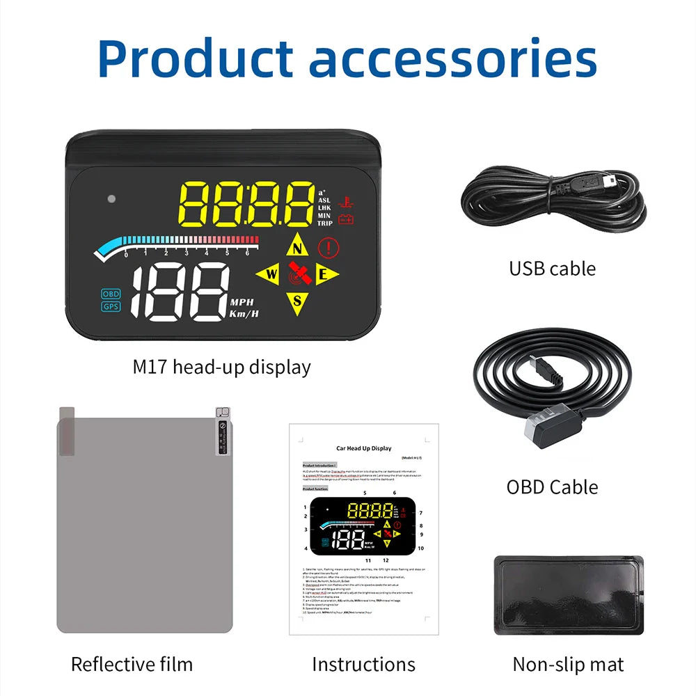 GEYIREN HUD Head-Up Display - OBD2 GPS Dual System Projector for Car Glass with Water Temp Alarm - Electronic Accessories