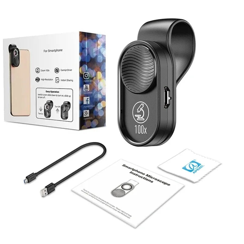 100X/200X Microscope Phone Lens with Clip – Magnifier for Plants, Insects, Hair, Skin, Jewelry & Jade Inspection