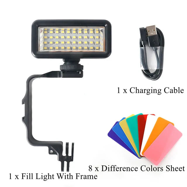 Waterproof LED Diving Fill Light — Compatible with GoPro Hero 12, 11, 10, 9 & DJI Action 3 Cameras, 40M Underwater Video Lamp