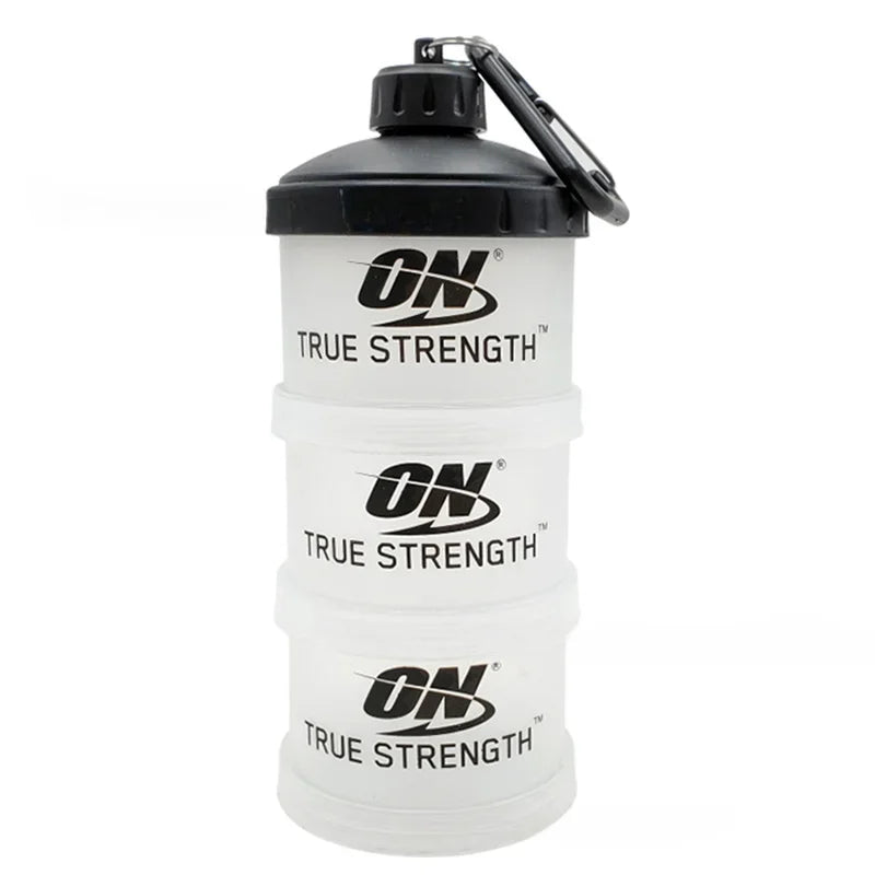 3-Layer Portable Protein Powder Box – Funnel & Handle for Fitness Supplements, Snacks & Medicine