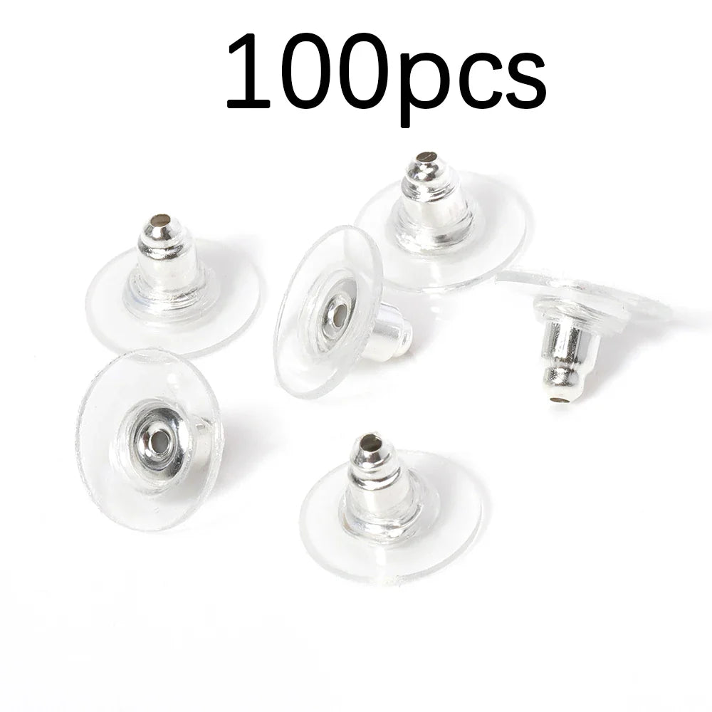 100-200PCS Rubber Earring Backs & Fishhook Ear Stoppers for Jewelry Making and DIY Earring Repairs