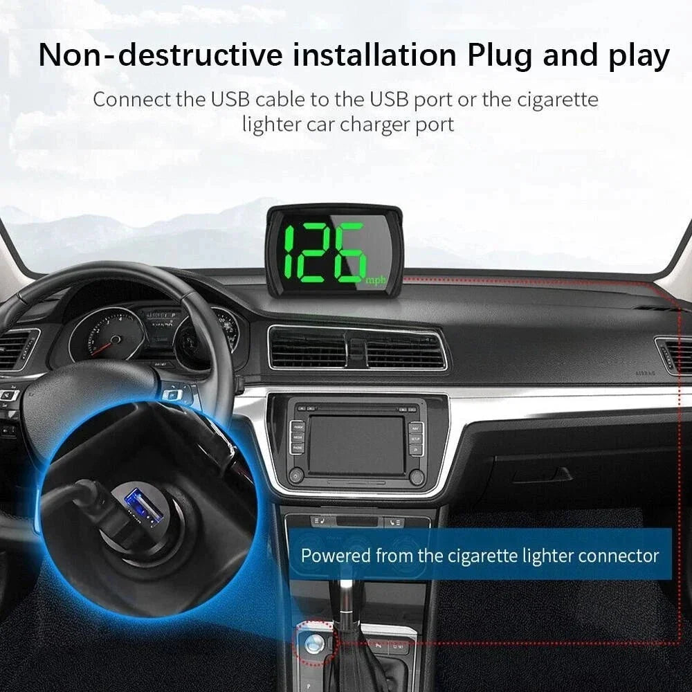Universal Car GPS Digital HUD Speedometer - HD LCD KMH/MPH Display with Speed Reminder, Dual Chips & Plug-and-Play