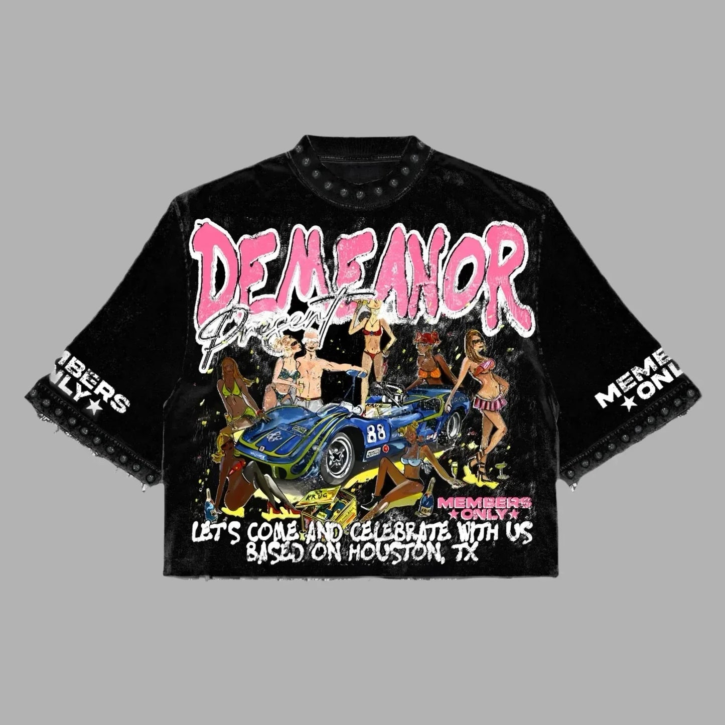 Women’s Harajuku Klein Stone Embroidery Crop Tee – Y2K Gothic Graphic, Cotton Loose Long Sleeve Hip Hop T-Shirt