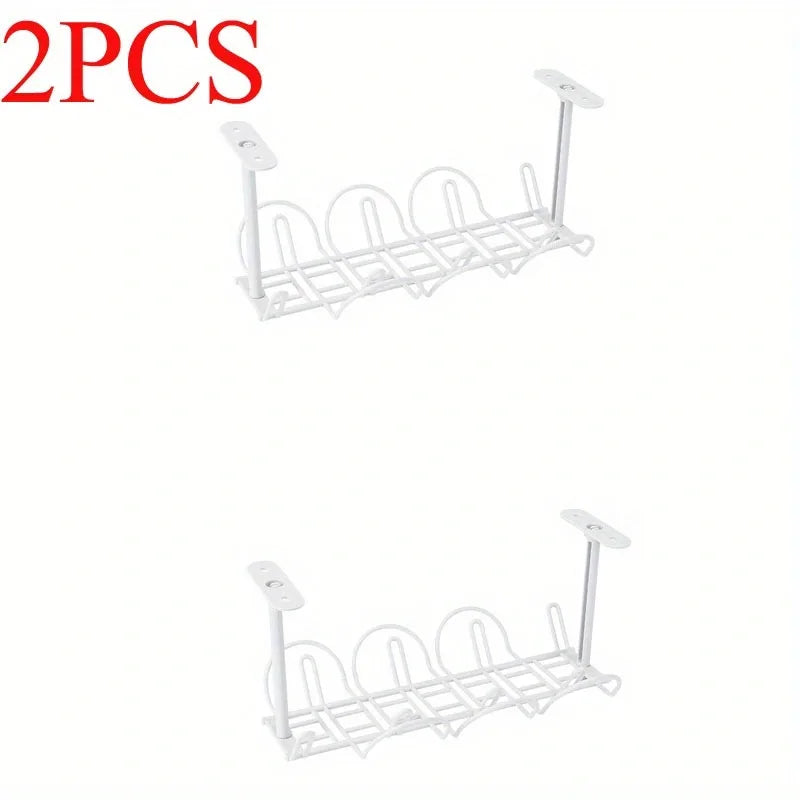 Under-Desk Cable Management Tray – Power Strip & Wire Organizer Rack for Office and Living Room