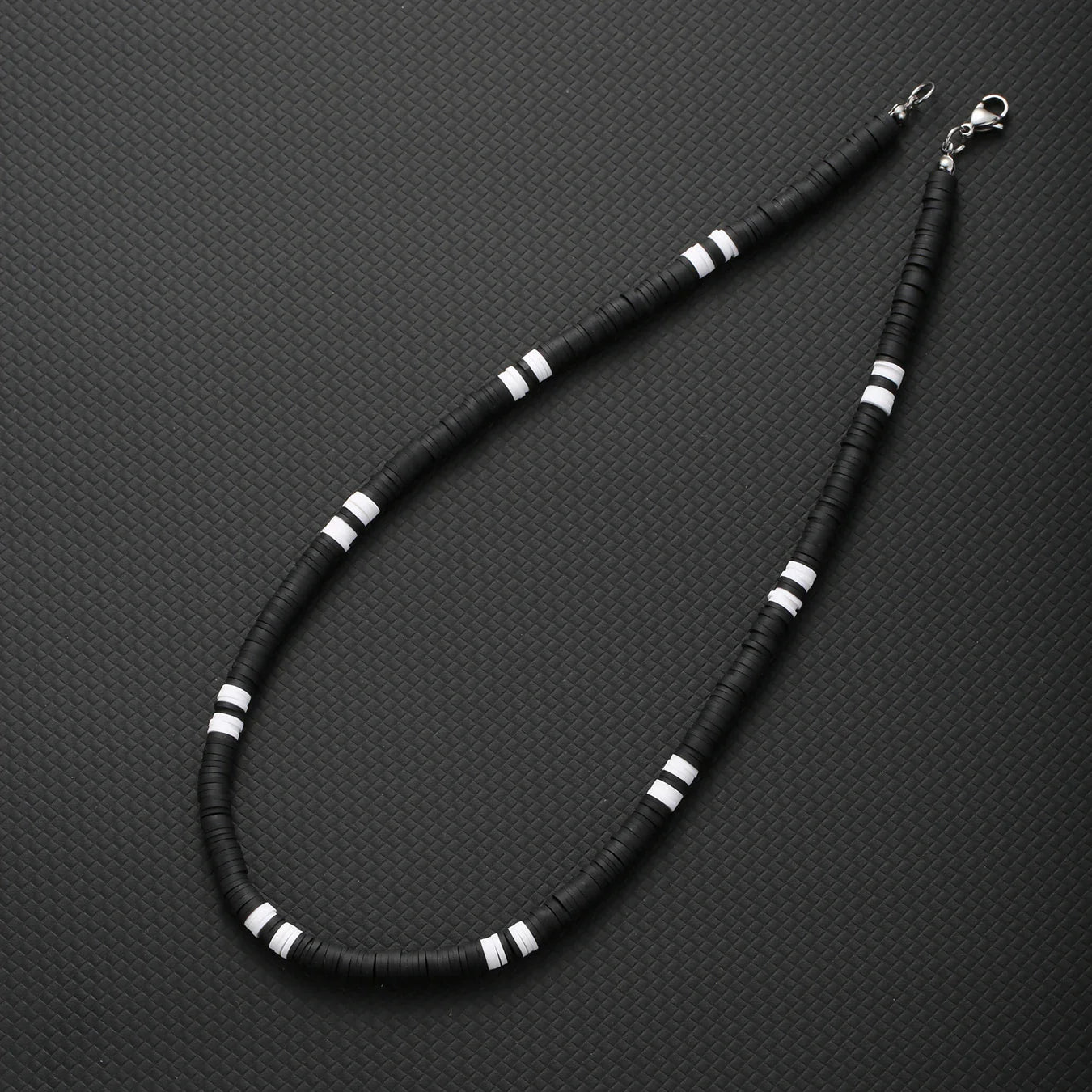 Bohemian White & Black Polymer Beads Necklace – Unisex Collar for Men and Women