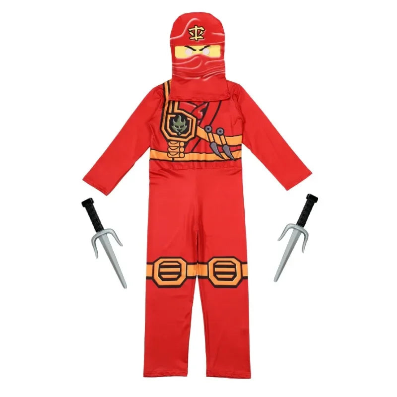 Boys Japanese Ninja Onesie Costume – Printed Green Cartoon Anime Mask, Samurai Fork, Halloween Dress Up & Party Outfit
