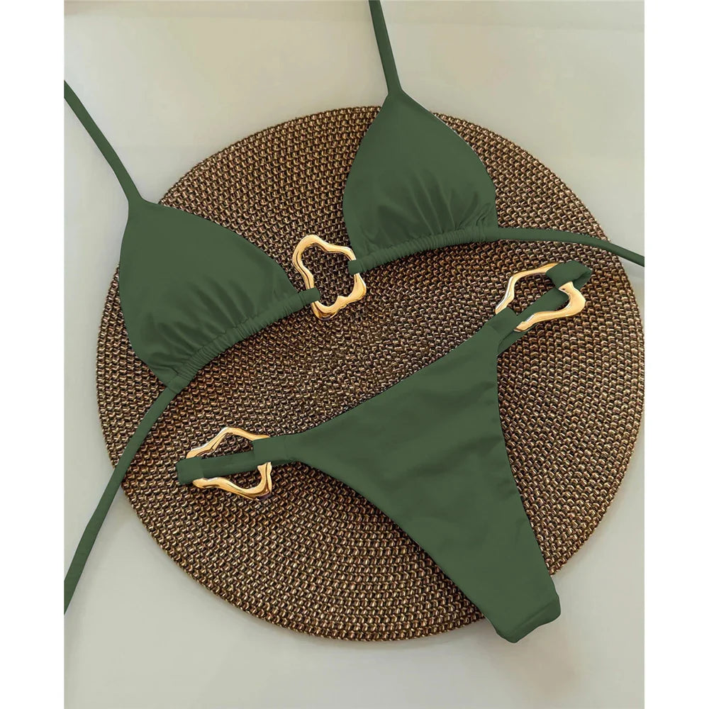 2025 Women’s Sexy Halter Micro Bikini Set – Solid Brazilian Thong Swimwear Beach Bathing Suit