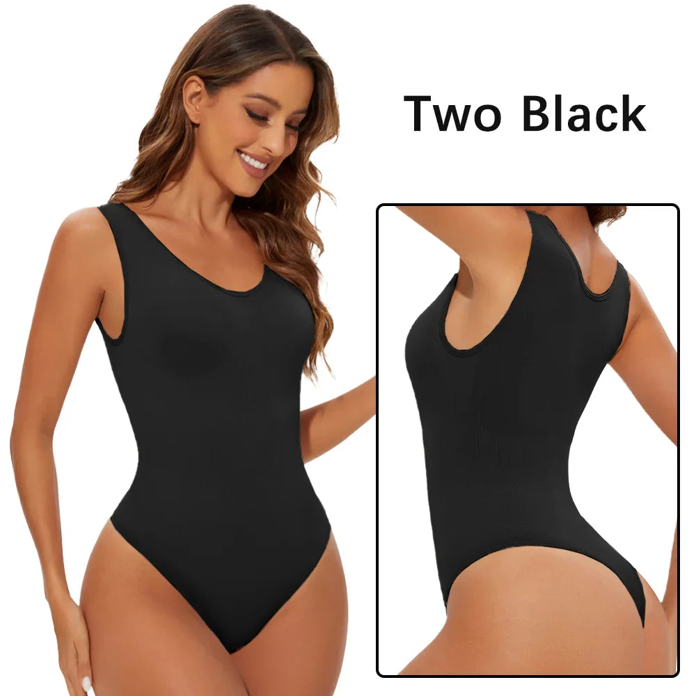 Women’s Seamless Shapewear Bodysuit – Thong Body Shaper with Wide Shoulder Straps for Sculpting & Slimming