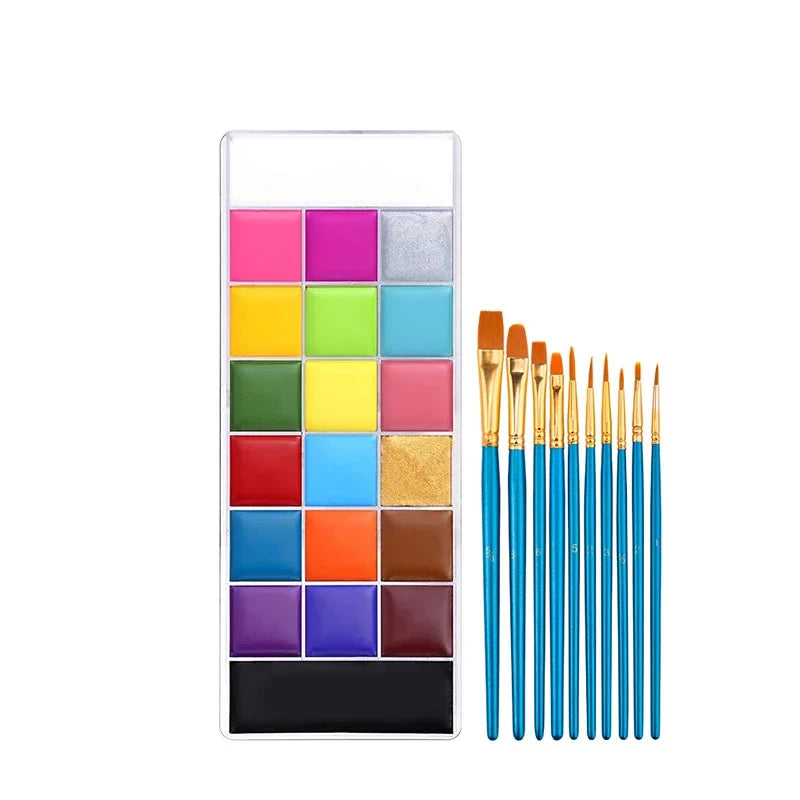 20-Color Face & Body Oil Paint – Non-Toxic Pigment for Kids, Flash Tattoos, Halloween & Cosplay Art with Brush