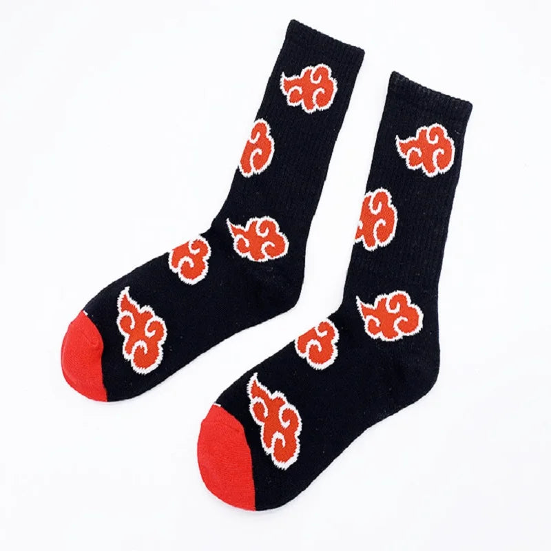 Halloween Anime Akatsuki Red Cloud Socks – Unisex Cotton Ninja Cosplay Stockings for Men & Women