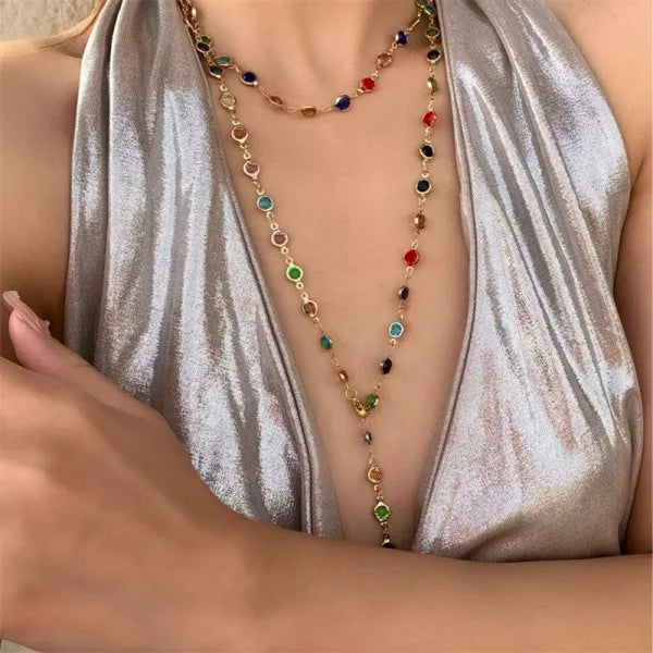 Trendy Y-Shaped Metal Necklace - Gold & Silver Color Long Collarbone Chain Bohemian Party Body Jewelry Gift