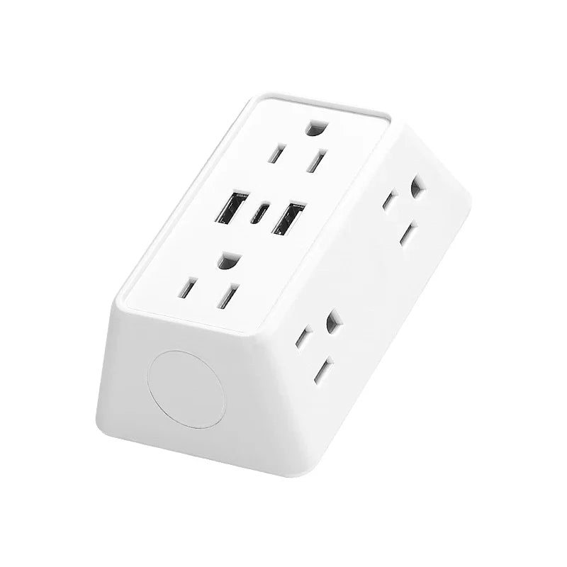9-in-1 Power Strip – 2 USB Sockets, 1 Type-C Socket, 6 AC Sockets, Compact Wall Plug Power Expander