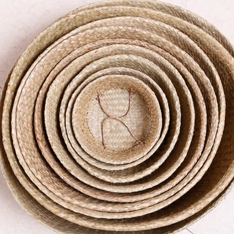 Straw Weaved Flower Pot Basket - Grass Planter for Indoor & Outdoor, Decorative Plant Container