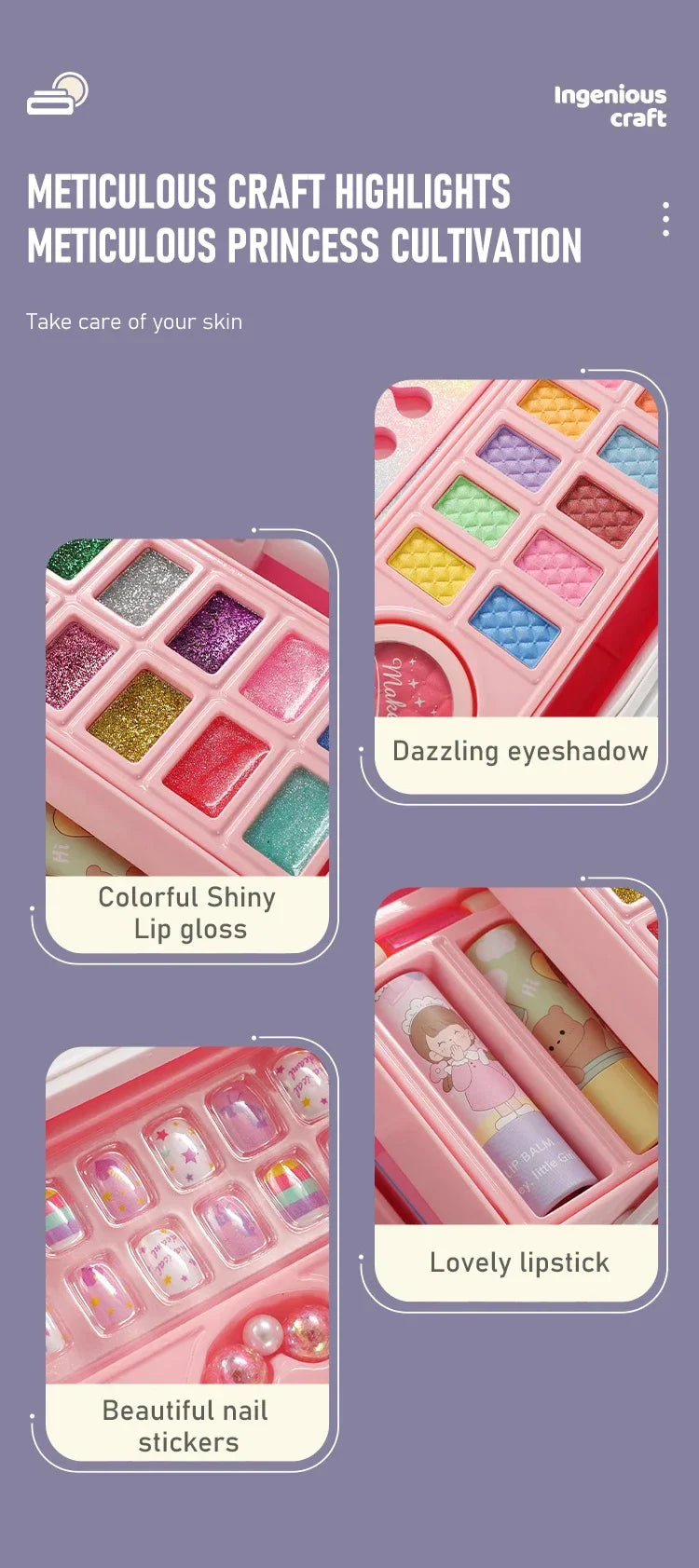 49 Piece Kids Makeup Kit for Little Girls – Washable Real Princess Makeup Set with Cosmetic Case, Birthday Gift Play Set
