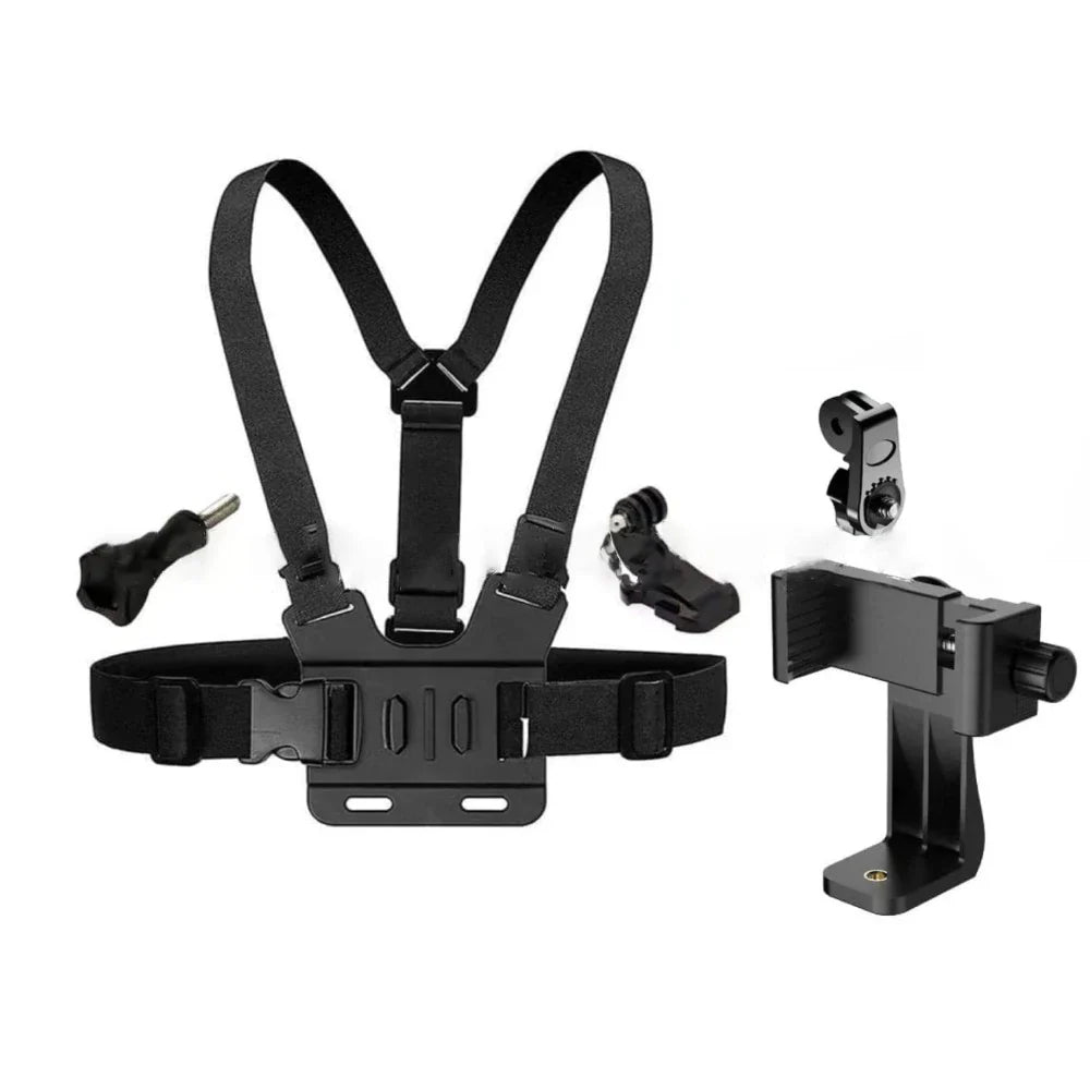 First-Person Adjustable Chest Strap Mount – Action Camera & Mobile Phone Holder for Cycling, Skiing, Outdoor Recording