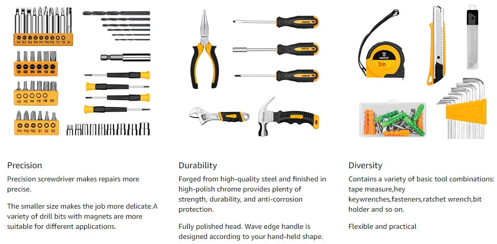 DEKO 126-Piece Power Tool Combo Kit – 8V Cordless Drill with 10MM Keyless Chuck, Professional Home Tool Set