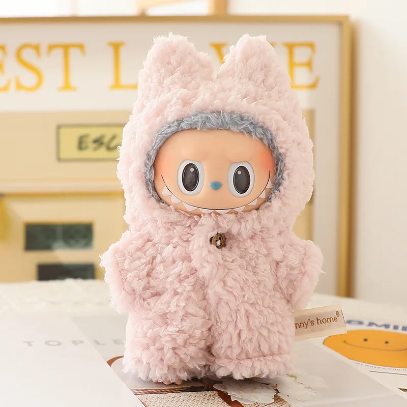 17cm Labubu Mini Plush Doll Outfit – Cute Blue Shark & Snowman Jumpsuit Accessories for V1/V2 Dolls, Gift for Kids