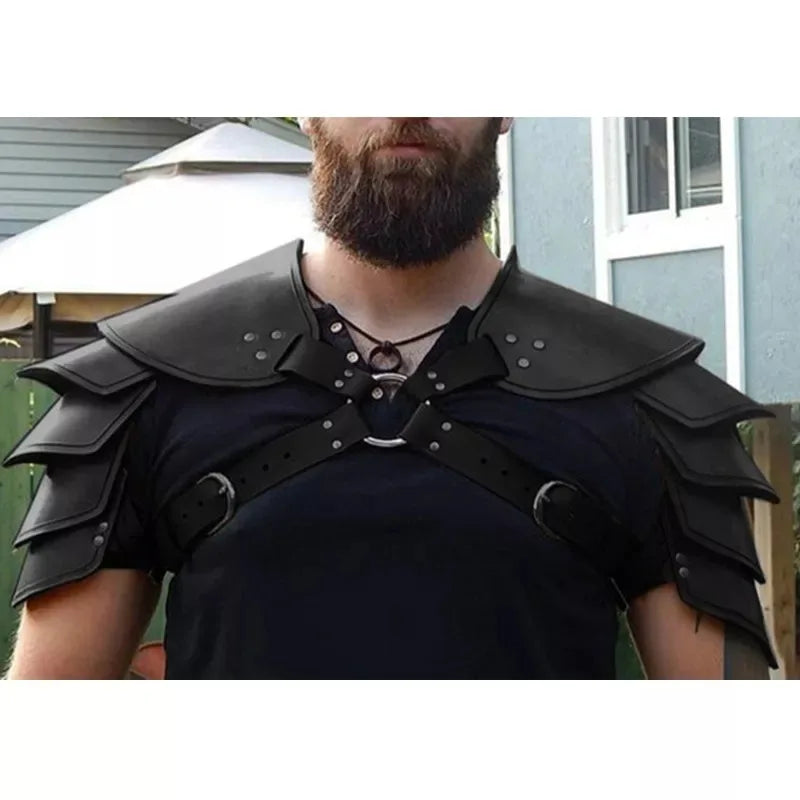 Medieval Steampunk Viking Armor – PU Leather Adjustable Shoulder & Arm Guards for Men & Women, LARP Cosplay Warrior Costume