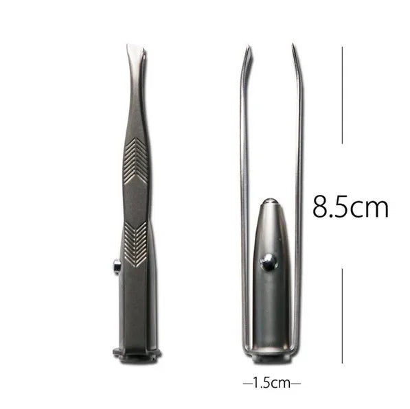 Portable Stainless Steel Eyebrow Tweezer with LED Light – Smart Design Makeup Tool for Hair Removal