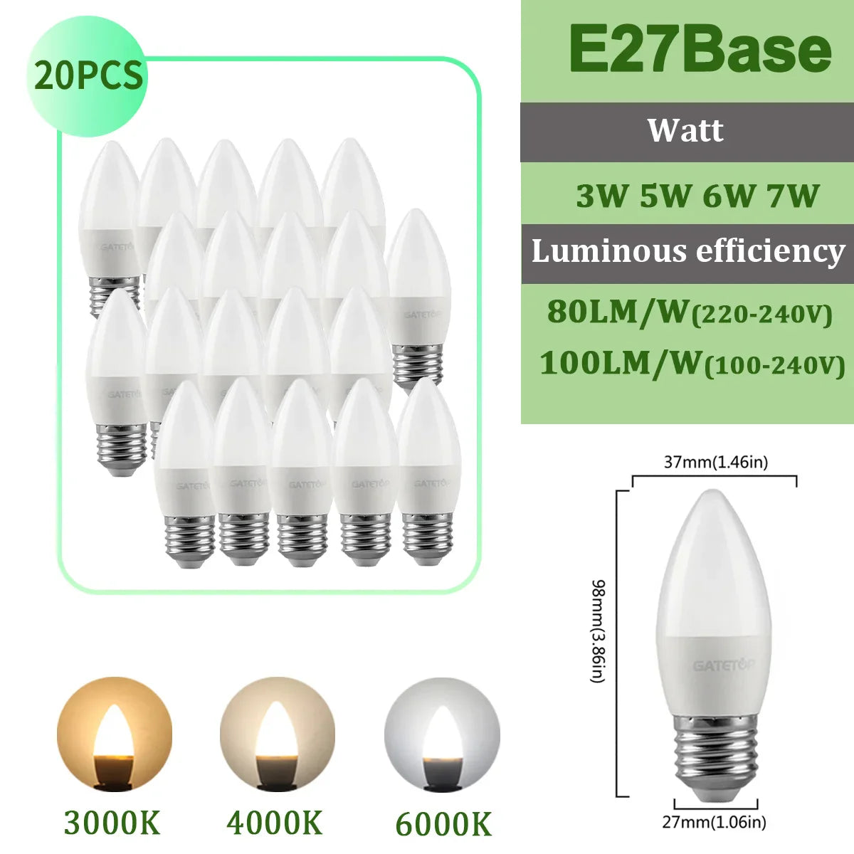 20pcs G45 C37 LED Bulbs — 3W/5W/6W/7W Energy-Saving Mini Lamps, Warm & Cool Light for Home and Bedroom
