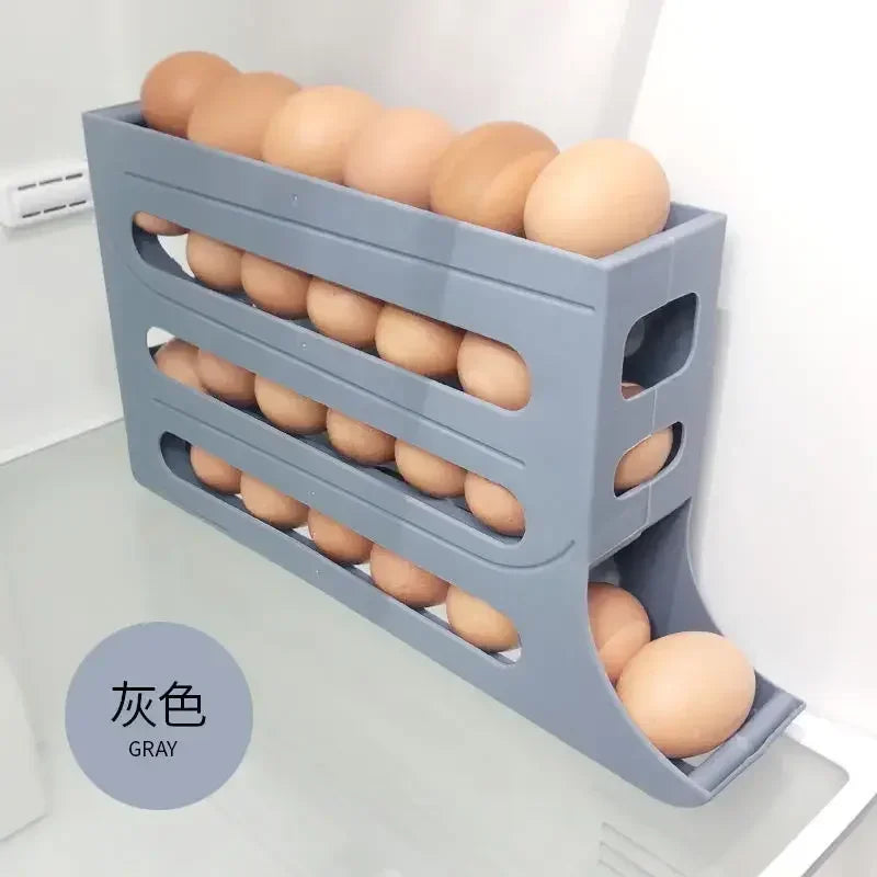 Automatic Rolling Egg Storage Box - 30-Egg Capacity for Refrigerator Side Door - Kitchen Egg Preservation Rack