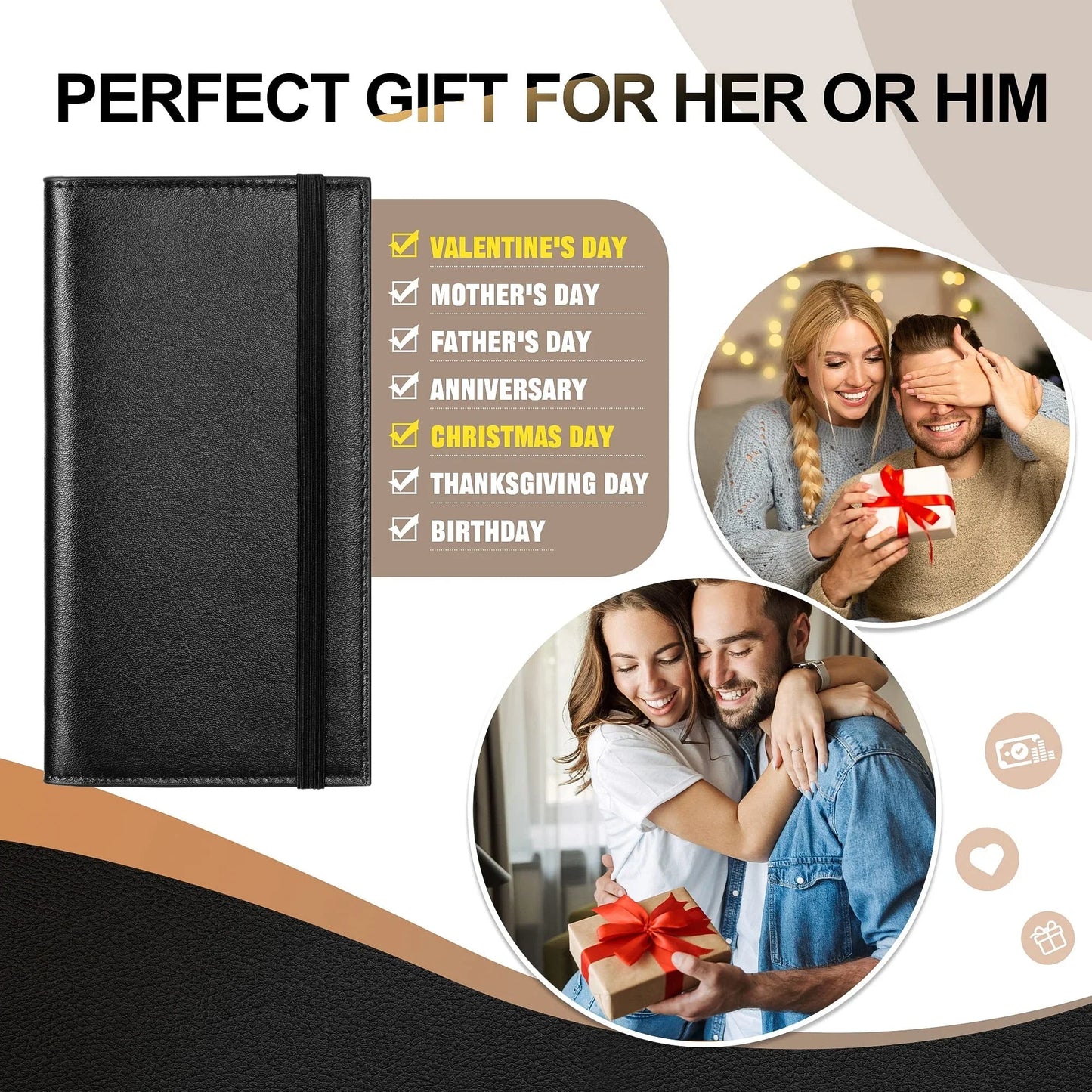 Premium Leather Checkbook Cover — RFID Blocking Personal Checkbook Holder for Duplicate Checks