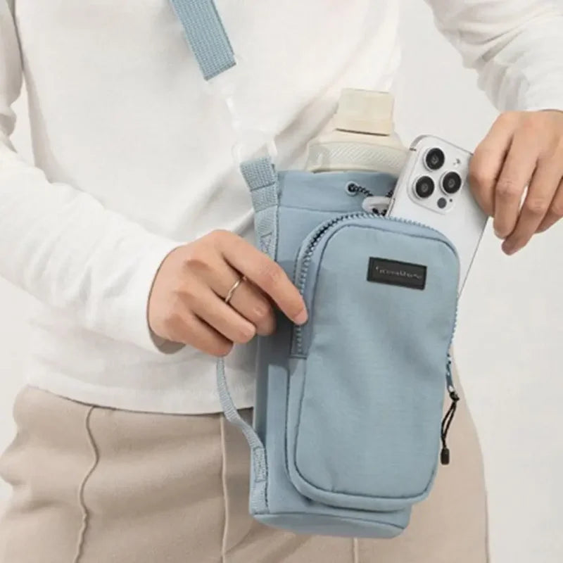 Unisex Water Bottle Carrier Bag with Strap – Insulated Crossbody Sling with Phone Pocket for Travel & Outdoor Use