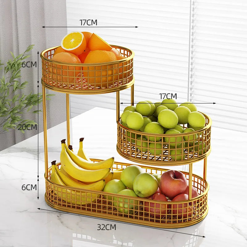 Stainless Steel Multi-Layer Round Fruit Basket – Elegant Metal Storage & Display Rack for Kitchen, Dining & Living Room
