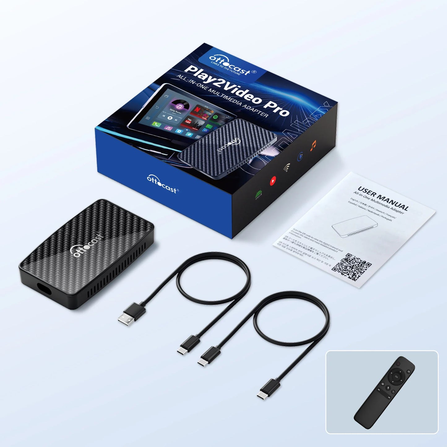 Ottocast Play2Video Pro Car Android AI Box – Wireless CarPlay & Android Auto Adapter, Netflix Ready, Single WiFi Plug & Play