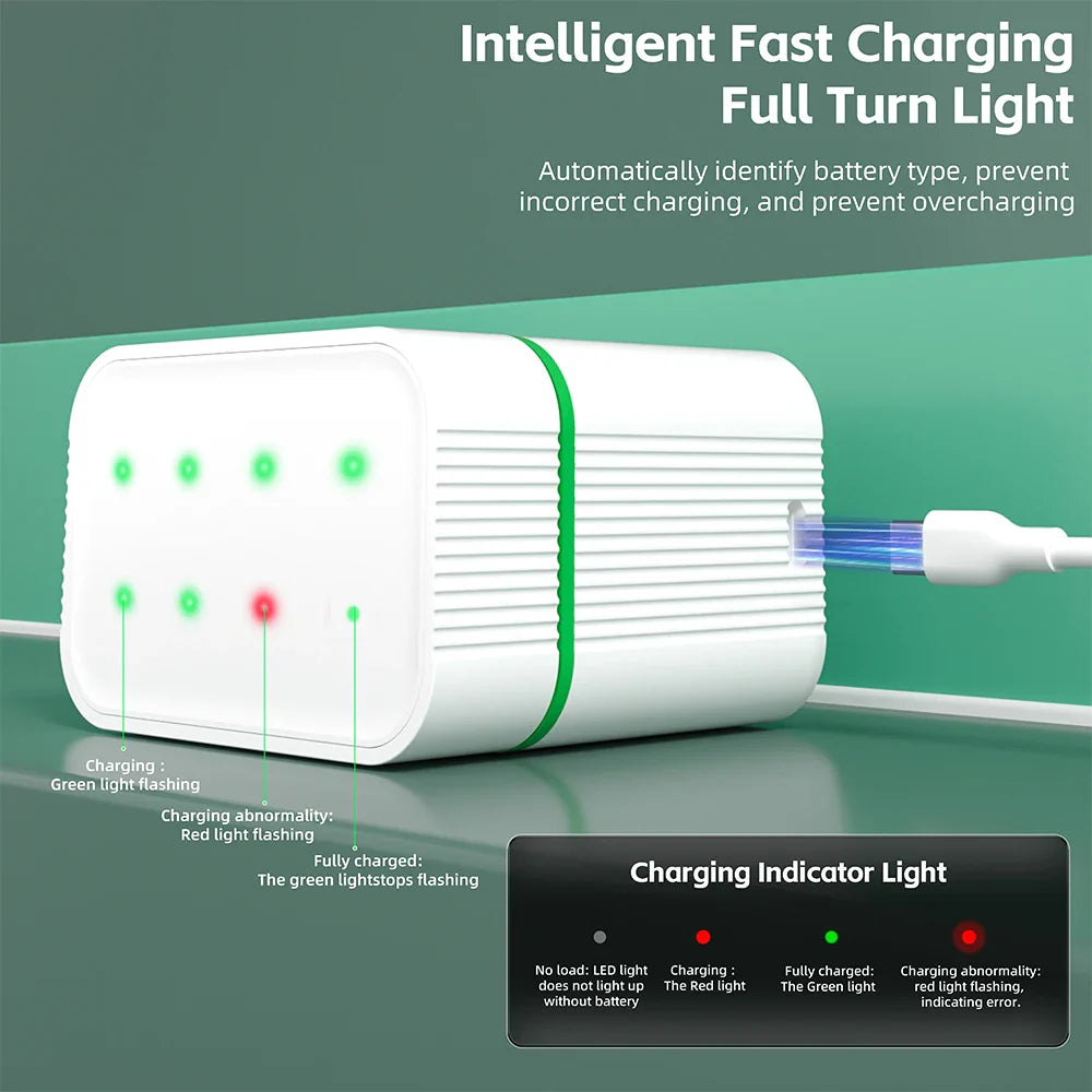 PUJIMAX LED Display 8-Slot Battery Charger – AA/AAA NiMH/NiCd 1.2V Rechargeable Battery Charger with Indicator