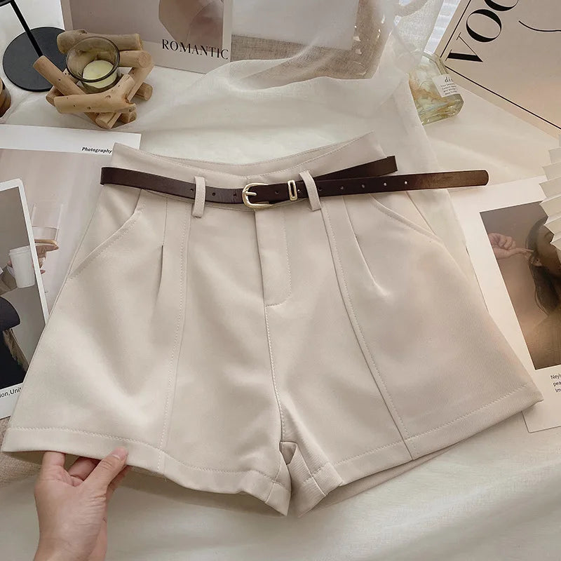 Casual Women’s A-Line Shorts — Vintage Solid High Waist Office & Streetwear Summer Trousers