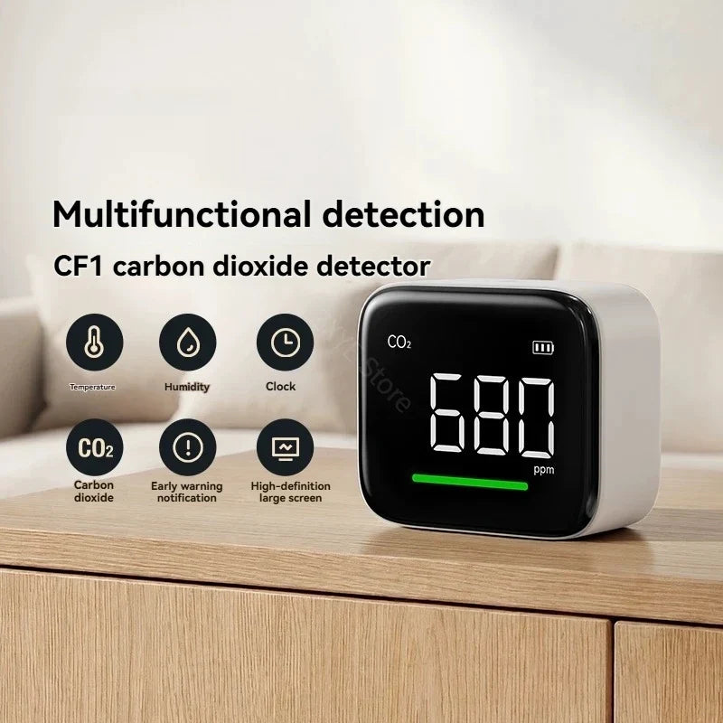 DUKA CF1 CO2 Detector - High-Accuracy Air Quality Monitor with Temperature, Humidity, Clock & Rechargeable Battery