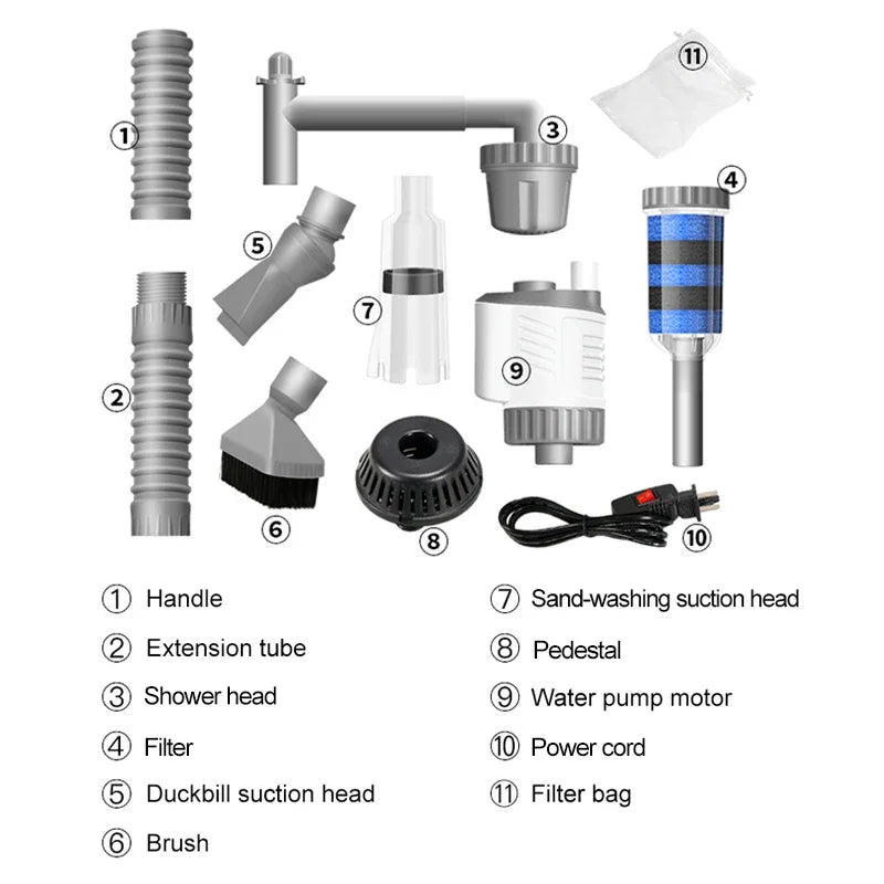 Electric Aquarium Water Change Pump - 30W Fish Tank Gravel Cleaner with Siphon Vacuum Filter for Easy Maintenance