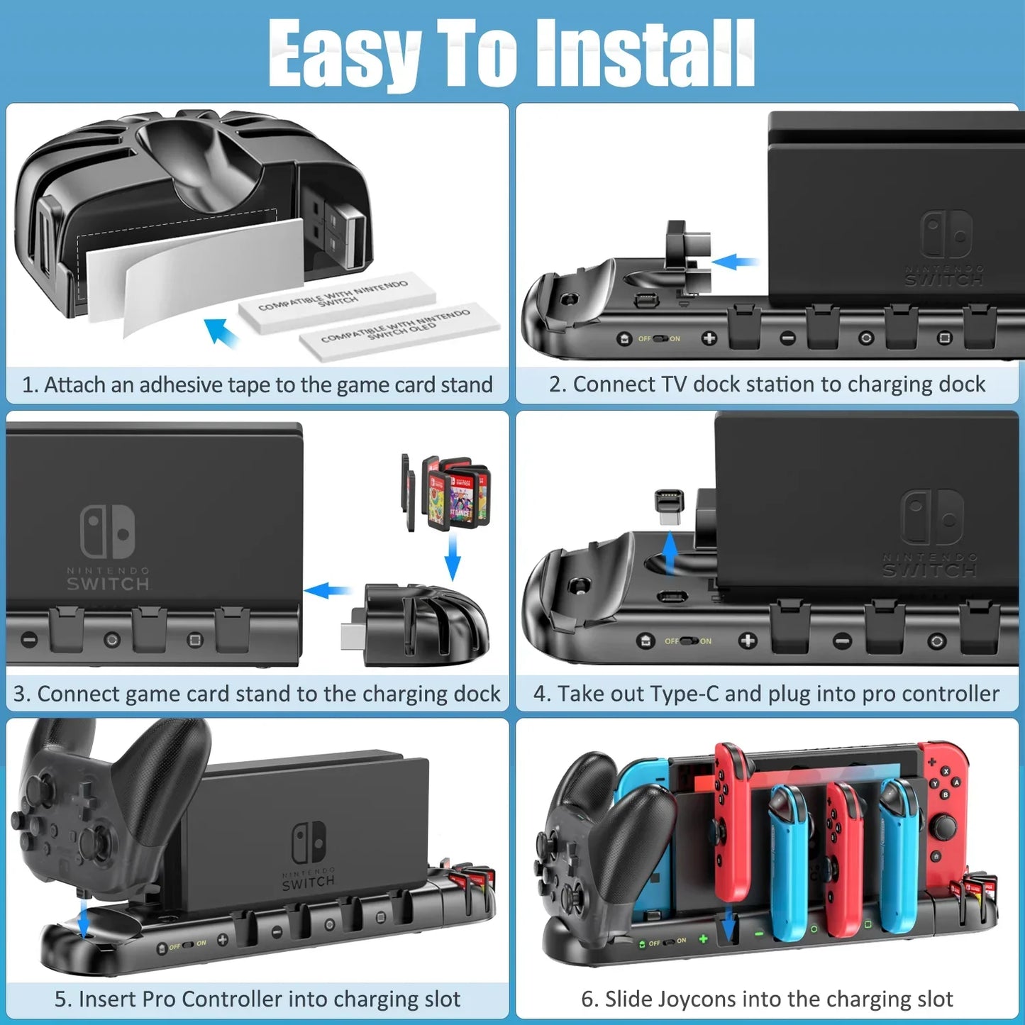Switch Joy-Con & Pro Controller Fast Charging Dock โ 8-Game Slot Station for Nintendo Switch OLED