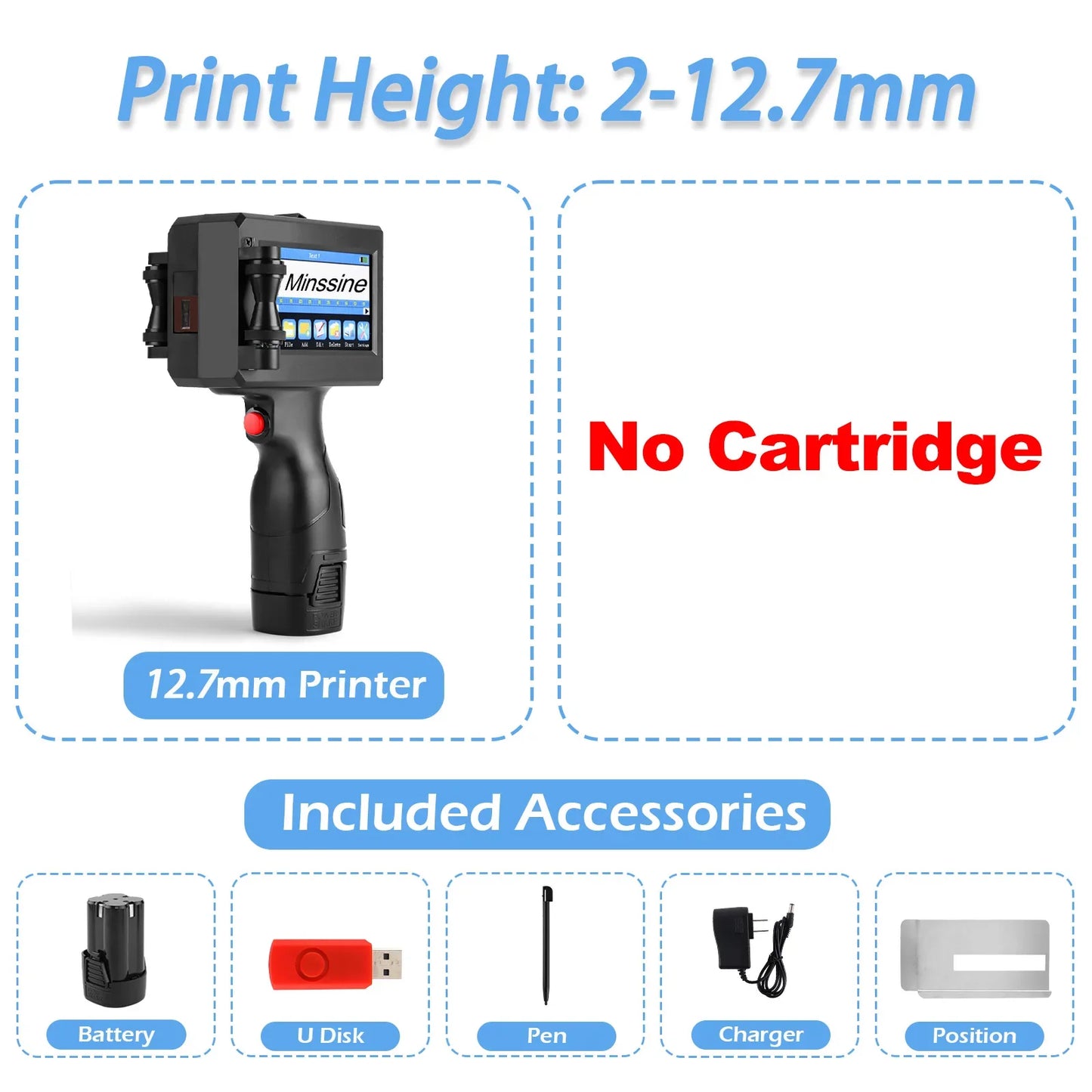 12.7/25.4mm Handheld Inkjet Printer – QR Code, Barcode, Batch, Date, Logo & Expiry Date Coding Machine with 25 Language Support, Portable Marking Tool